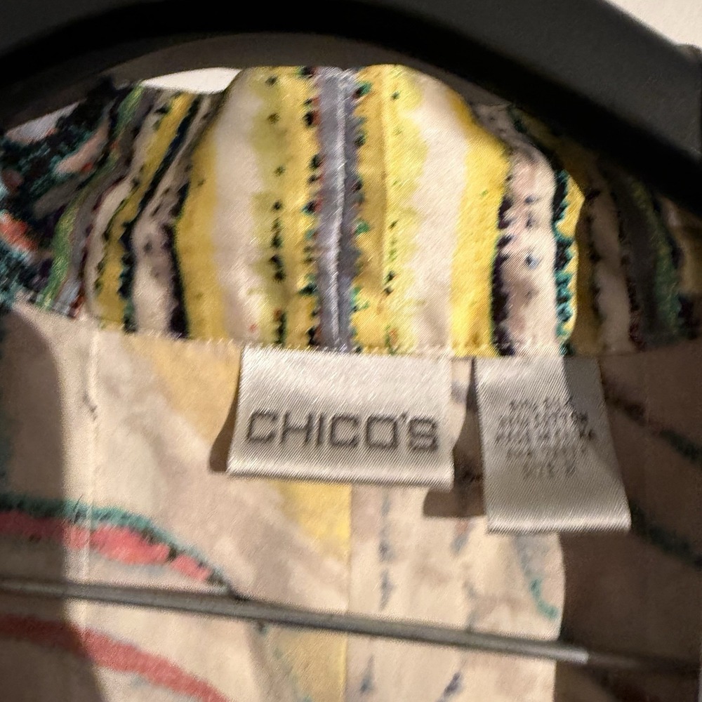 Chicos Size 3 Silk Blend Watercolor Print Floral Kimono Boho Artsy Festival - Picture 4 of 5